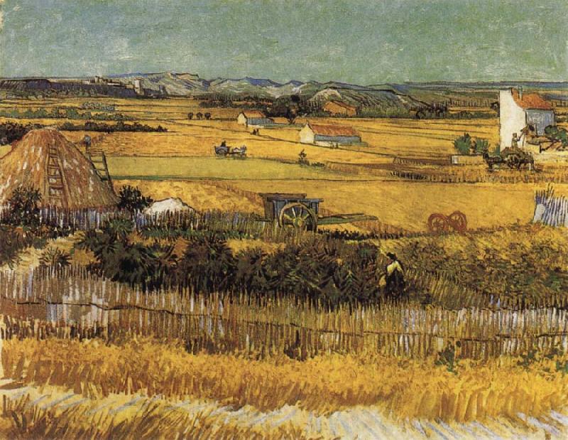 Vincent Van Gogh Harvest at La Crau,with Montmajour in the Background Spain oil painting art